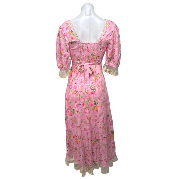 NEW Lait Collection Pink Floral Puff Sleeve Ruffle Lace  A Line Maxi Dress XS - Picture 3 of 6